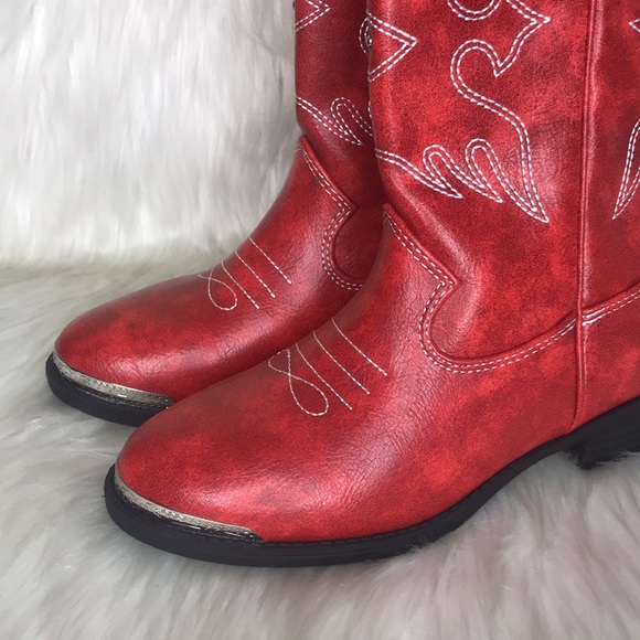 Wonder Nation Red Cowboy Boot Slip On zip ups Size3 Faux  Leather - Picture 10 of 13